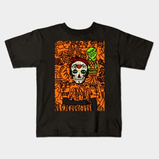 Mexican MaleMask NFT with DarkSkin and Gray Doodle - Explore the Artistry! Kids T-Shirt